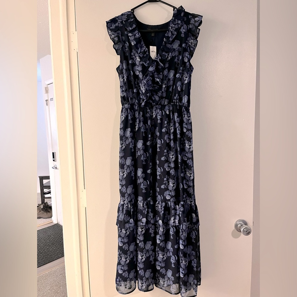 Banana Republic Factory Preppy Navy Flutter Midi Dress, Size S